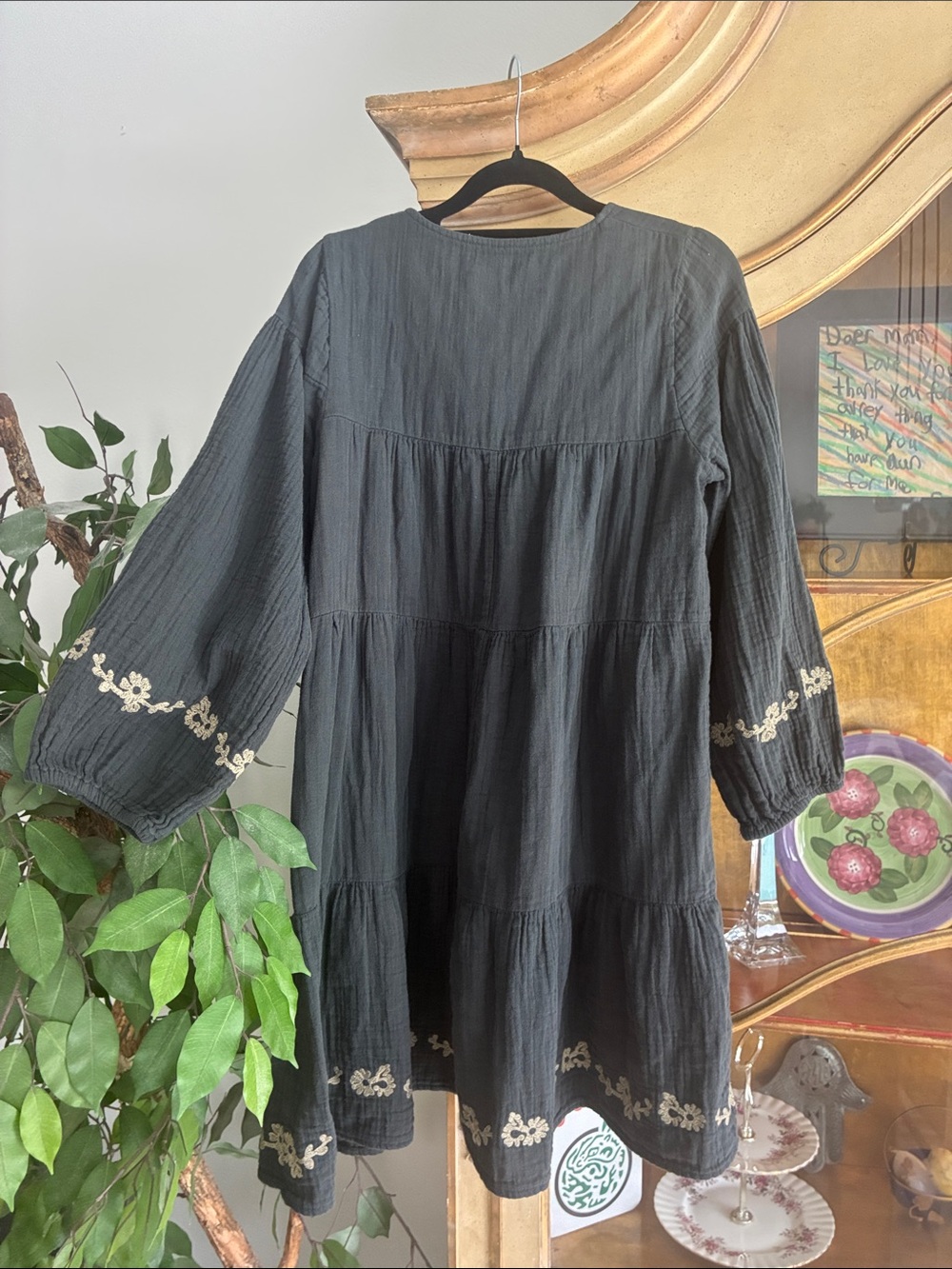Zara Black Oversized Tunic Embroidered Boho Dress Sz Jr 13-14 or Petities NWOT - Picture 6 of 9